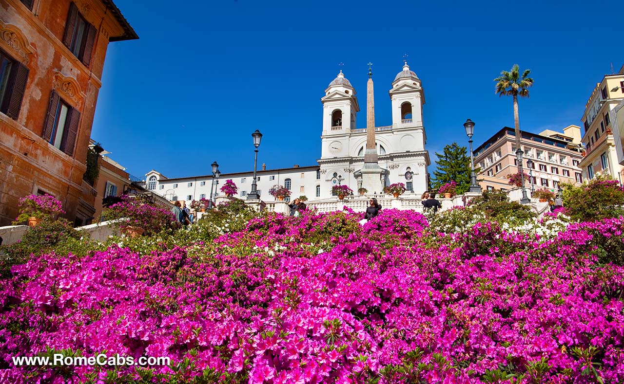 Spring Flowers on the Spanish Steps must see squares in Rome sightseeing tours