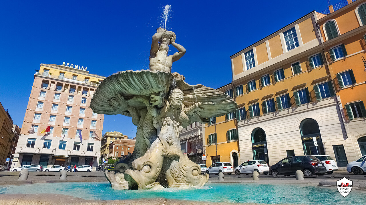 Piazza Barberini Bernini Triton Fountain most unique squares in Rome in limo tours RomeCabs