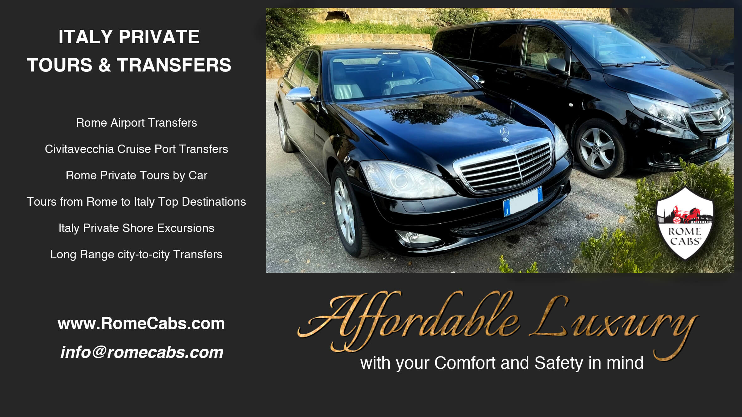 RomeCabs Deluxe Vehicles with Uncompromised Safety transfers from Rome to Sorrento