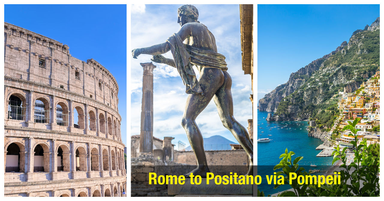 Best Sightseeing Transfer from Rome to Positano Amalfi Coast visit Pompeii