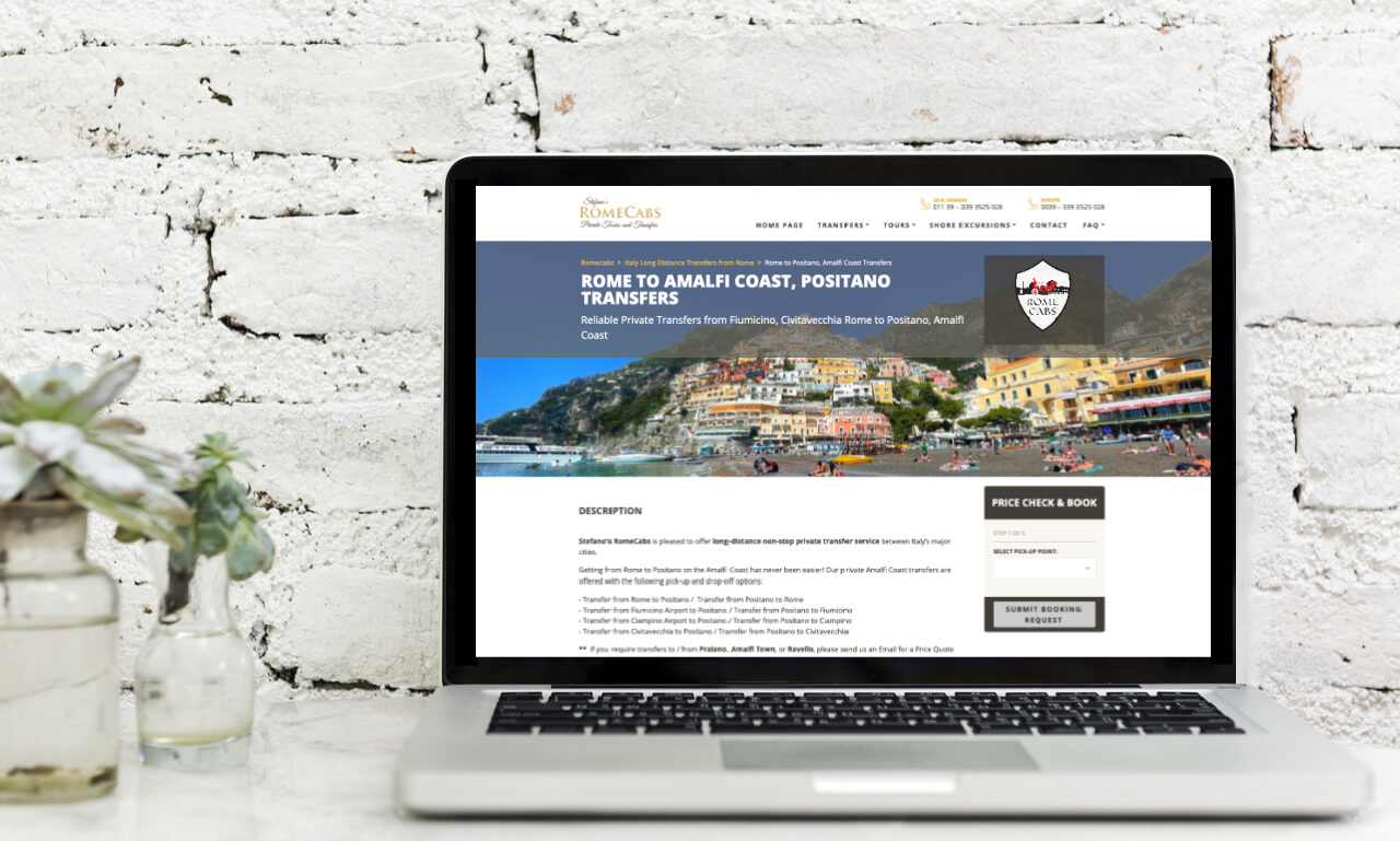 RomeCabs Website How to Book a Private Transfer from Fiumicino Rome Airport to Amalfi Coast Positano