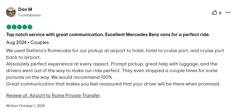 RomeCabs Customer Reviews