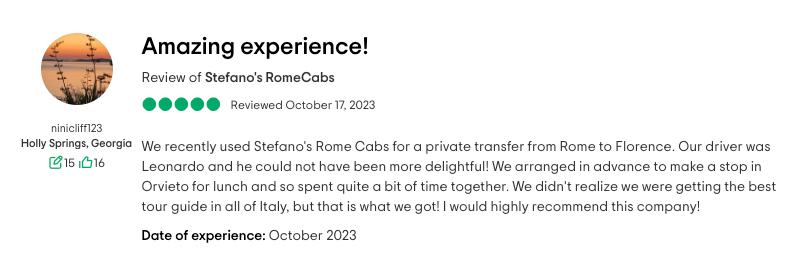 RomeCabs Customer Reviews