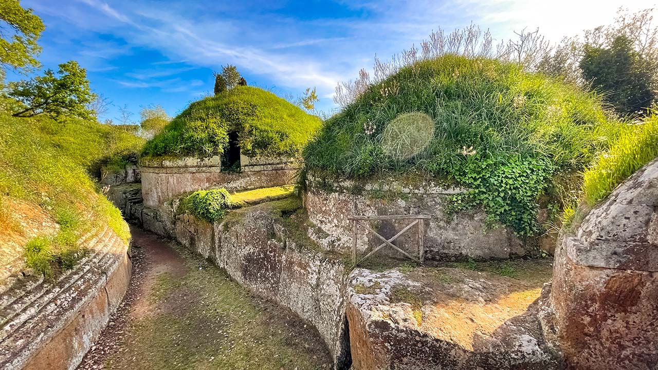 Round Tumuli Tombs Banditaccia Etruscan Necropolis in Cerveteri tours from Rome Civitavecchia