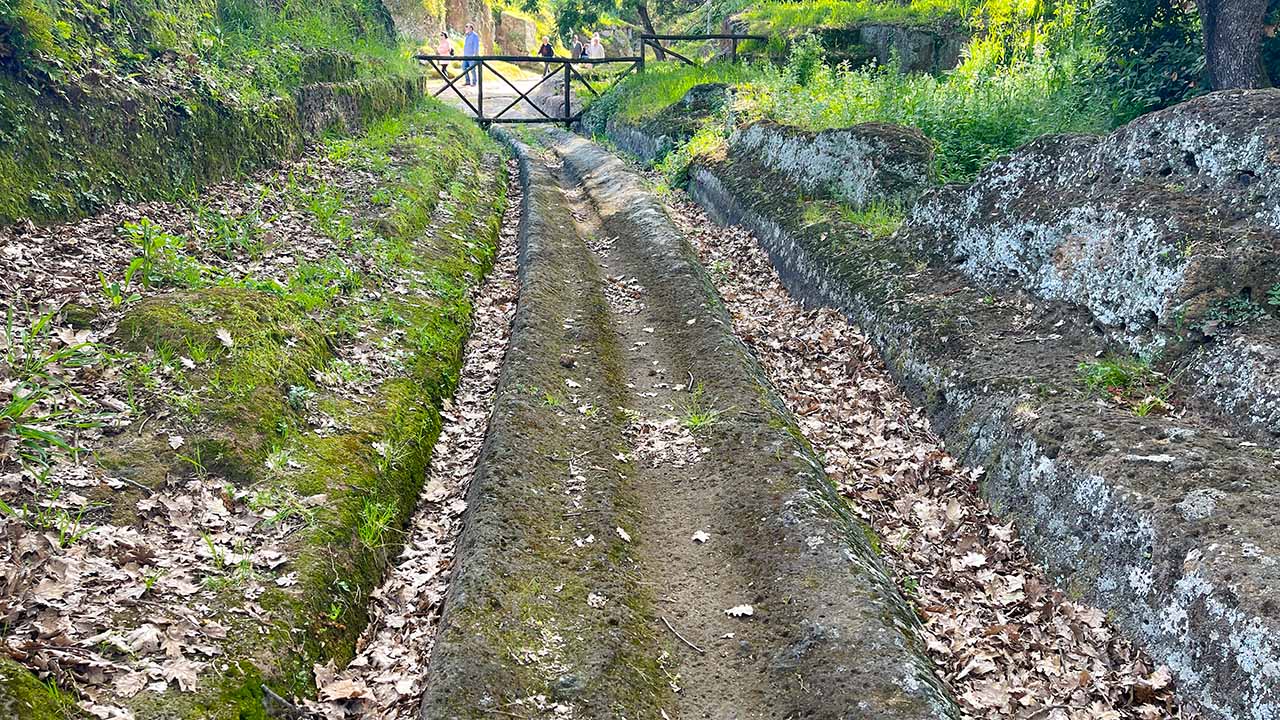 Banditaccia Etruscan Necropolis streets with cart grooves