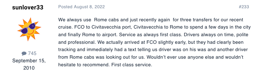 Cruise Critic Recommendations for RomeCabs Civitavecchia transfers