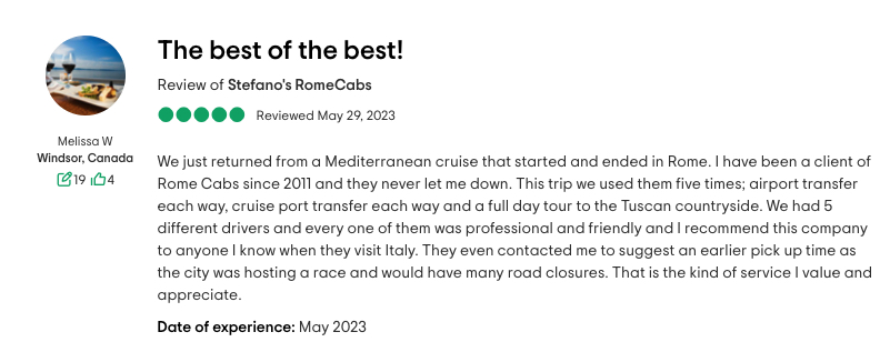 RomeCabs Customer Reviews for Tuscany Day Tours from Rome