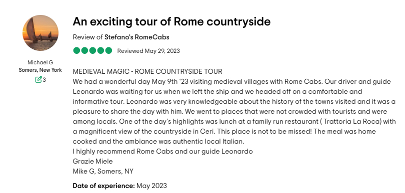 RomeCabs Reviews for MEDIEVAL MAGIC - ROME COUNTRYSIDE TOUR from Rome